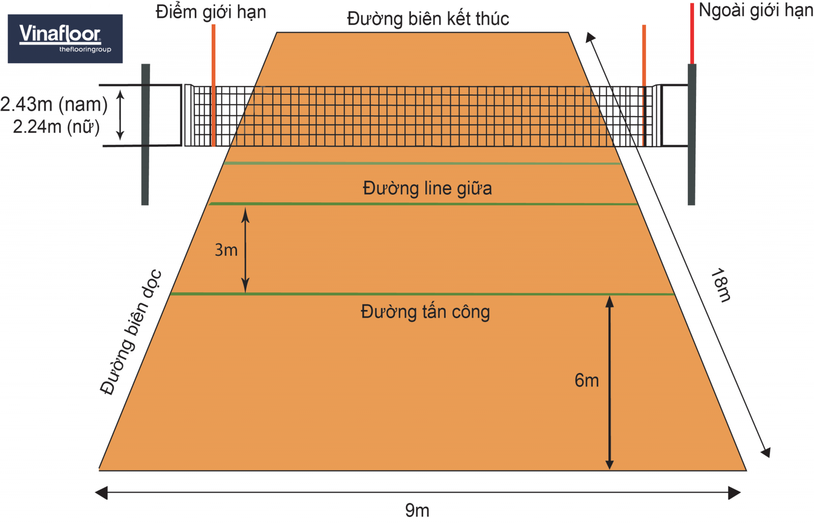 Kích thước các chiều của sân bóng rổ