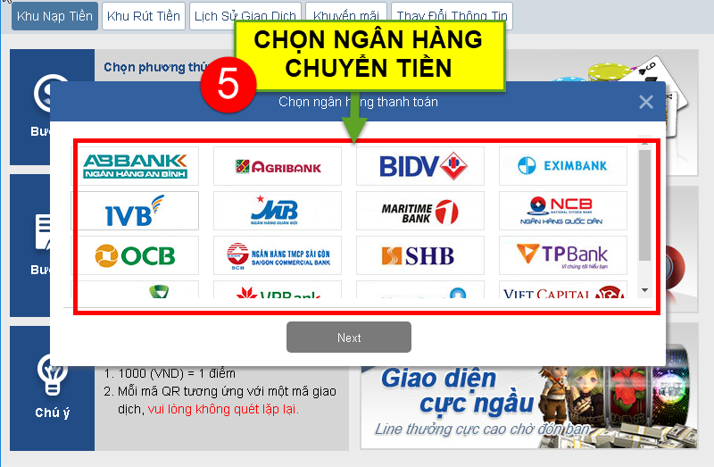 chọn ngân hàng cần chuyển 